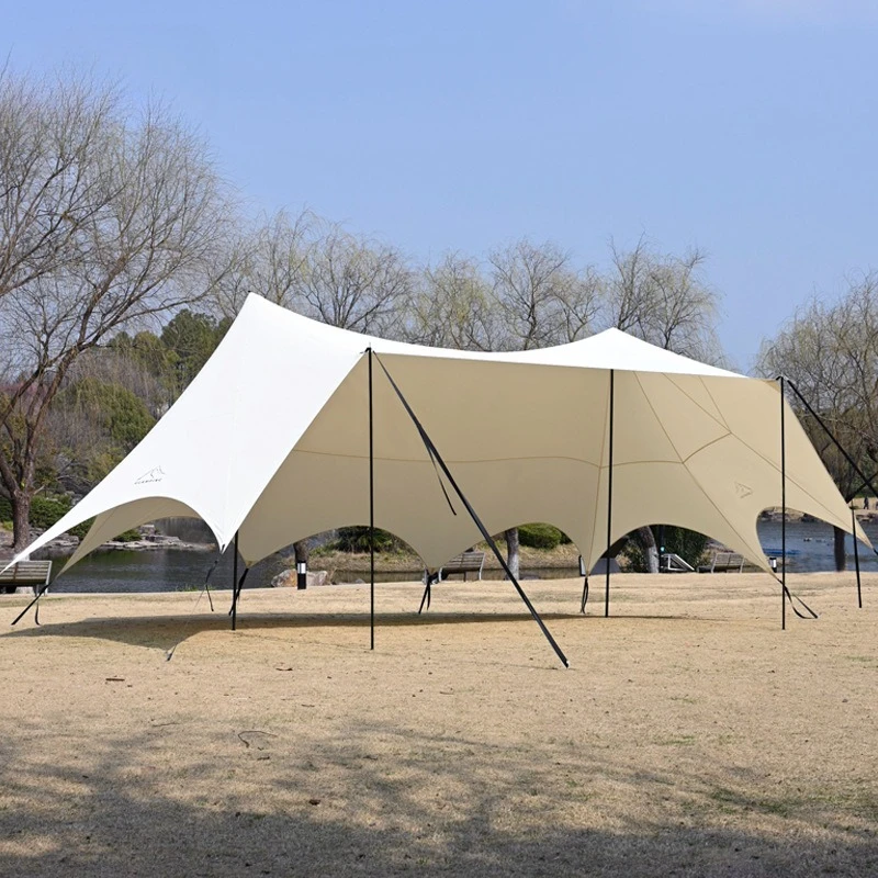 

Outdoor Camping Sunshade Tent Glamping Tarp All Wrapped Waterproof Canopy Tents Extra Large Shade Camping Tarp with Poles