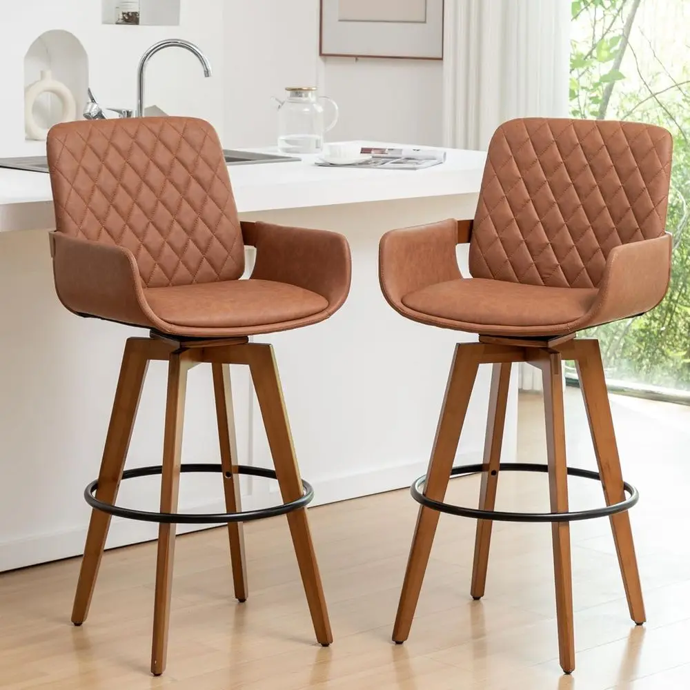 Bar Height Bar Stools Set o 2, 30 Inch Century ern Barstools Upholstered PU Leather Swivel Bar Stools with Arms and Back or Home