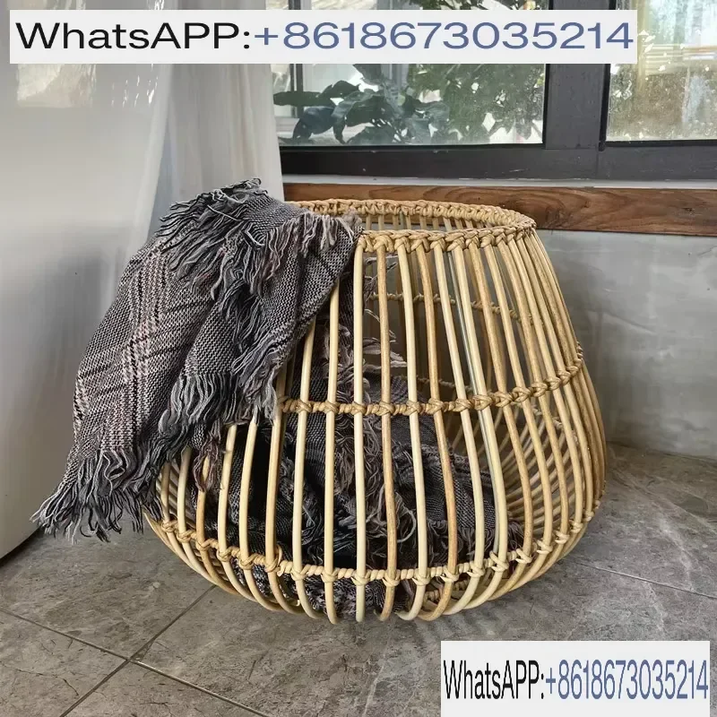 Handmade Natural Rattan Storage Basket for Living Room Snacks Dirty Clothes Decorative Home Organization Rattan Container view 2