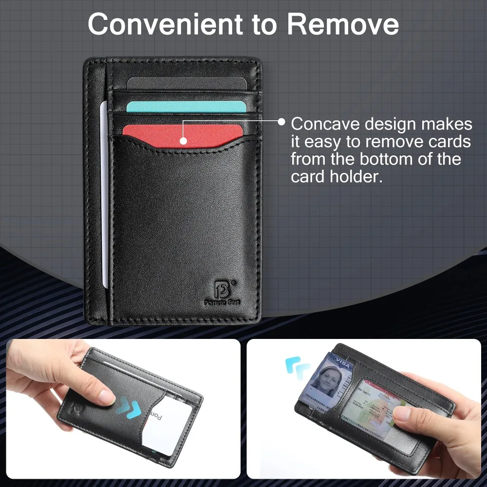 Pomelo Best Mens Wallet Slim Genuine Leather Purse with RFID Blocking Ultra-Thin Credit Card Holder for 7 Cards and Cash Ideal