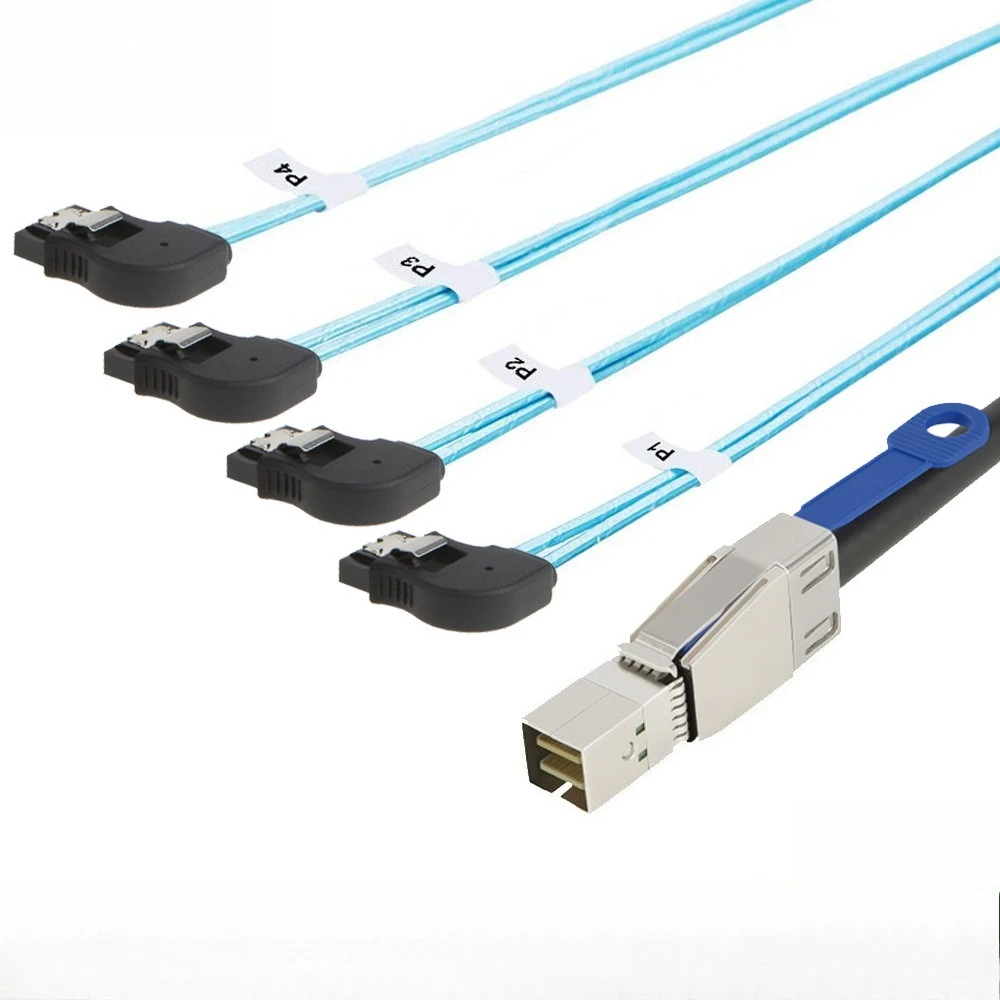 Mini SAS HD SFF-8644 To 4 SATA Right Bend, Server External Data Cable 12Gbps Length Optional 0.5M 1M 2M 3M