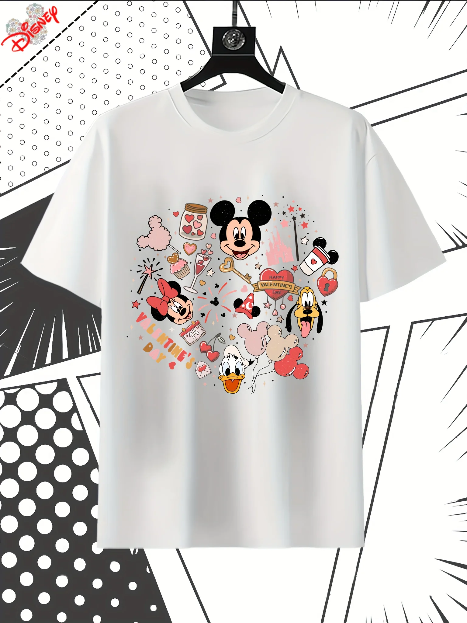 Koszulka Disney, z nadrukiem serca z Donaldem Duckiem i Goofym, z krótkim rękawem, okrągły dekolt, codzienna koszulka letnia - ikoniczny prezent dla fanów postaci