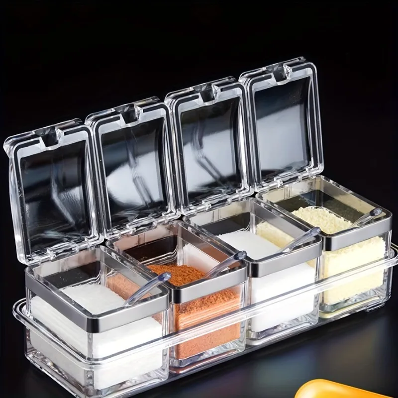 Seasoning Box, Kitchen Spice Box, Multi-grid Seasoning Box, Moisture-proof Seasoning Box, Sugar Box With Lid, Kitchen Utensils, 