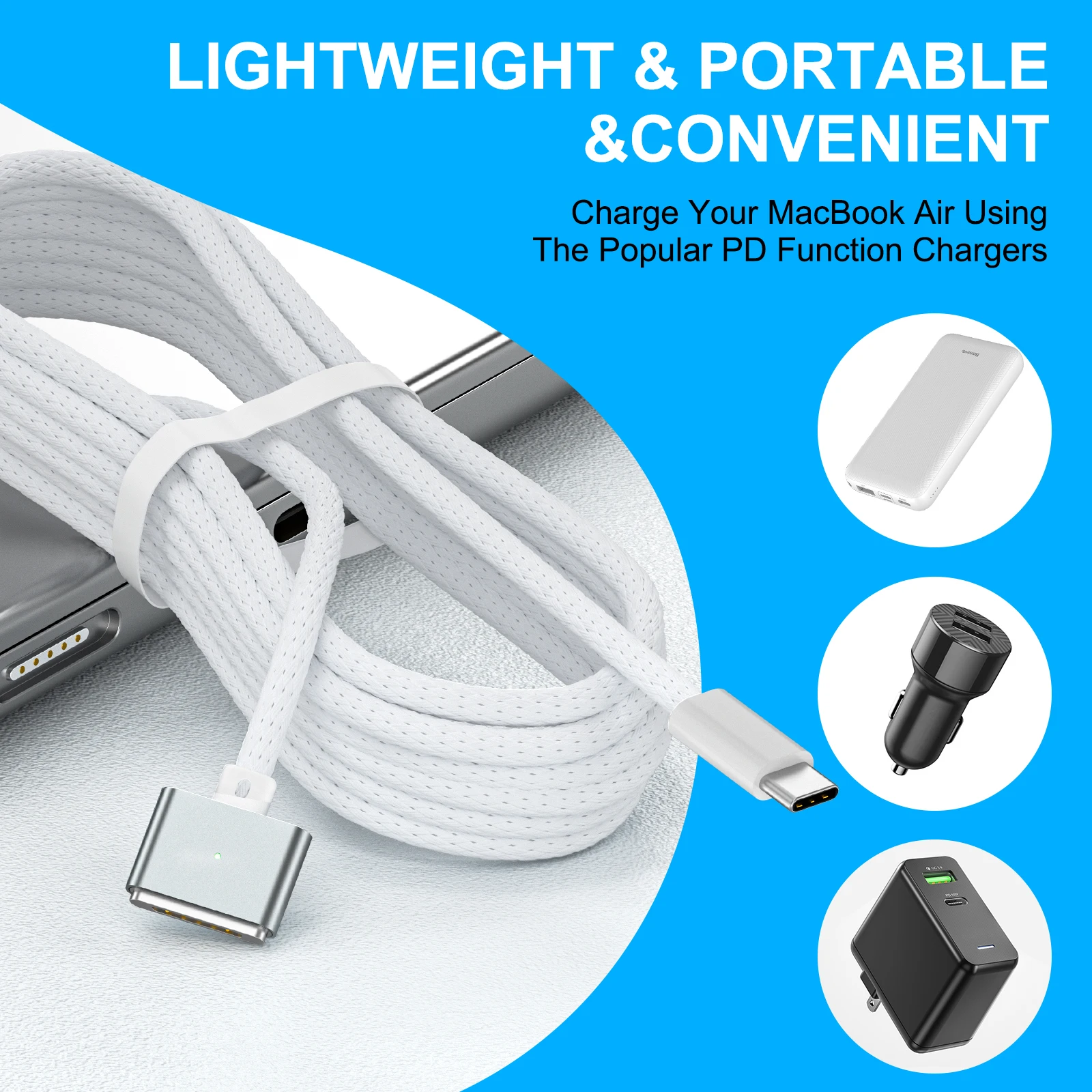 USB Type C to Magnetic for Magsafe 3 Generation Cable Charger Adapter For MacBook Pro Air 14 16 M2 140W Fast Charging Cable Cord