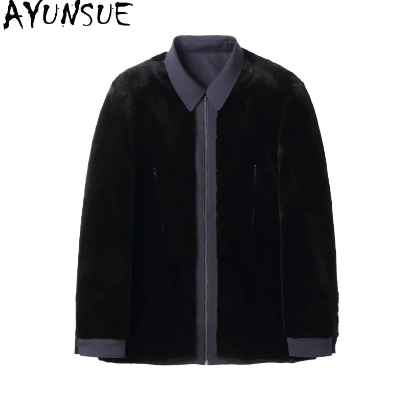AYUNSUE Luxury Real Fur Coats for Man High Quality Sheared Mink Fur Liner Jacket Casual Lapel Winter Warm Natural Fur Coat 2026