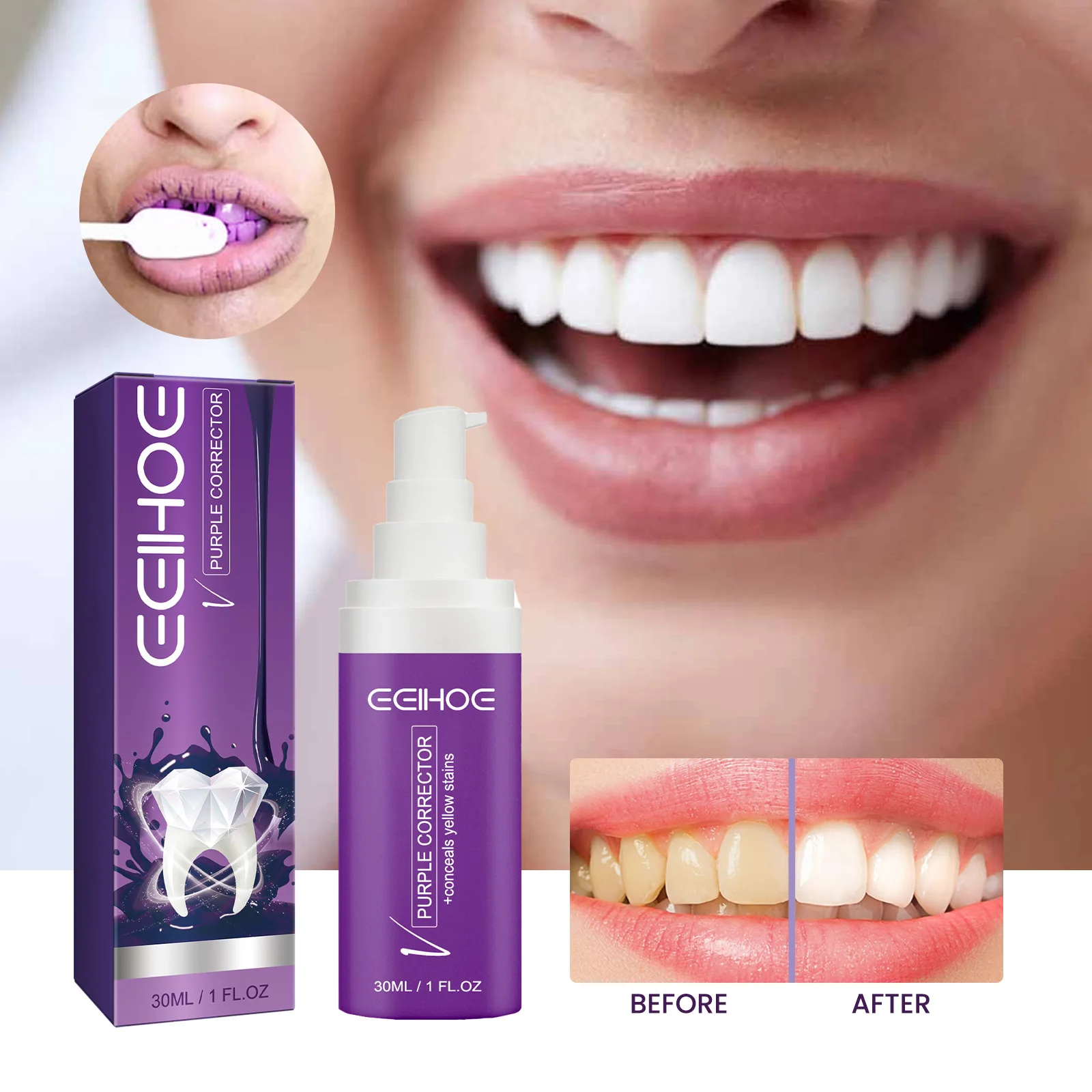 Purple Teeth Color Corrector Whitening Toothpaste,Teeth Stain Concealer Support Oral And Gum Health Teeth Whitening Booster