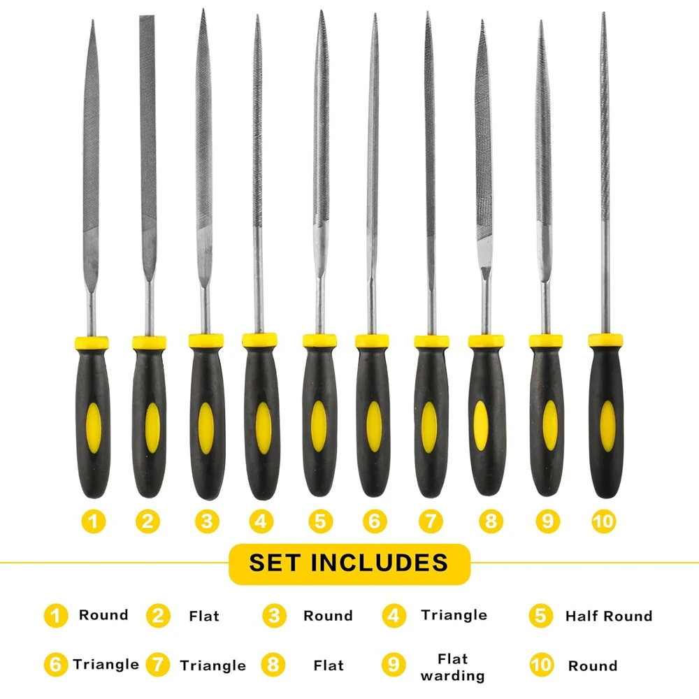 Nadelfeilen-Set, 5/10 Stück, Feilen-Set aus Kohlenstoffstahl, rutschfester Griff, Handmetall-Werkzeuge für Holz, Kunststoff, Modell, Schmuck und Heimwerker – Detail 9