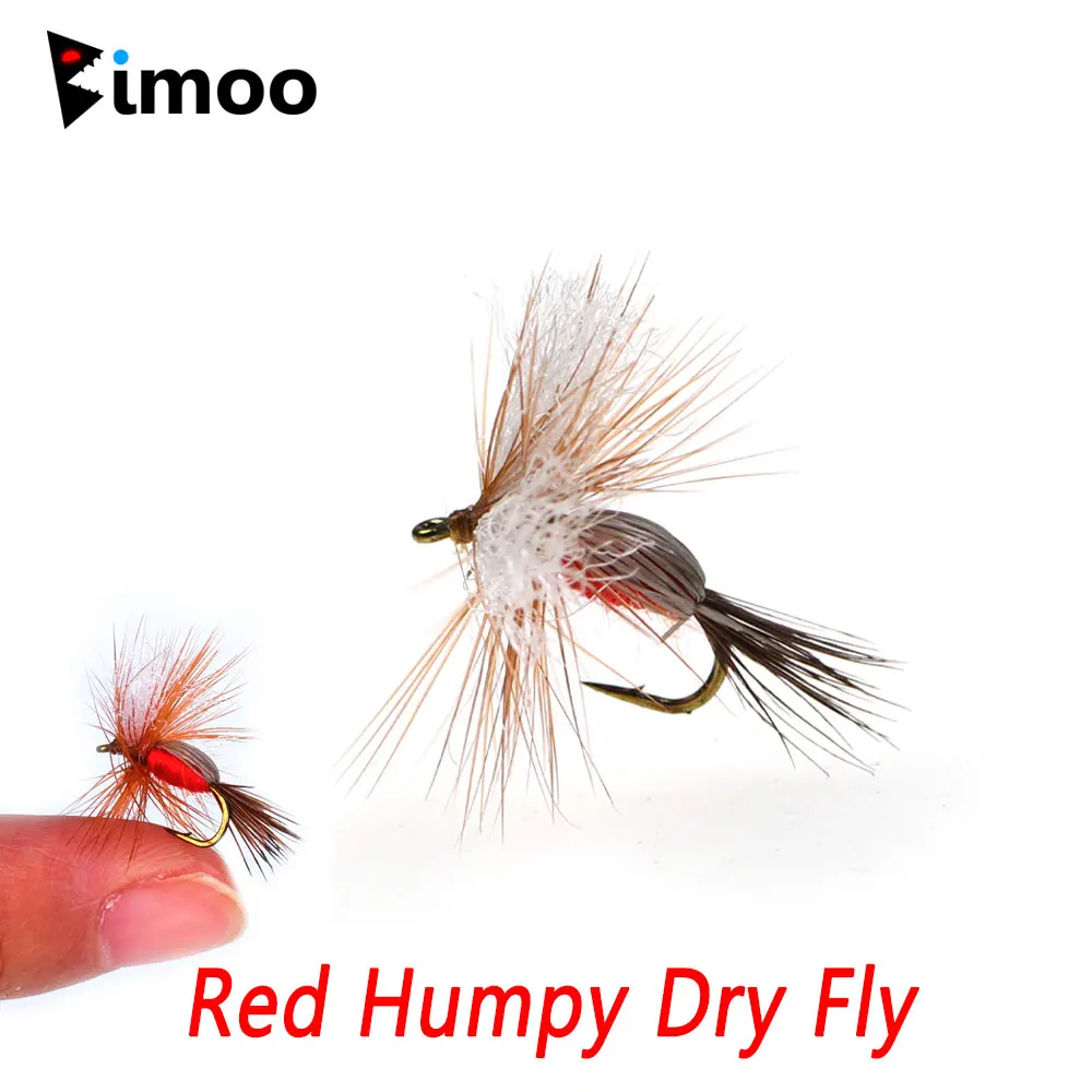 Bimoo 6PCS 14 #   Barb Brown Hackle Red Humpy Dry Fly Floating Fly Artificial May Fly Caddis Fly Grayling Trout Fishing Lures Bait
