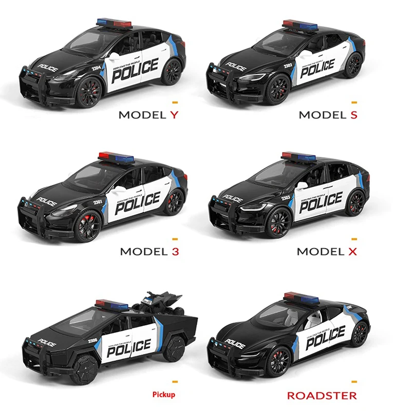 

1:24 Cybertruck Pickup Полицейская машина Американская модель автомобиля из сплава, детские звуковые и световые игрушки, подарки для мальчиков старше 6 лет