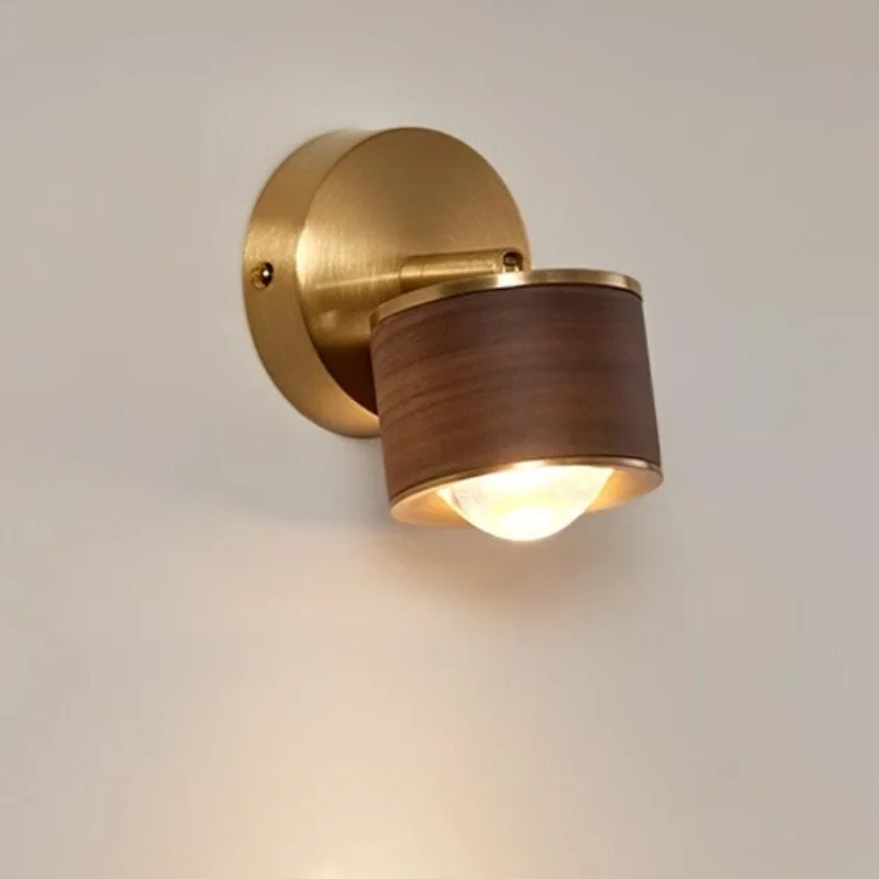 

Medieval Wabi-sabi Walnut Wood Brass Base Wall Lamp LED Corridor Balcony Foyer Living Room Bedroom Bedside Indoor Sconces Lights