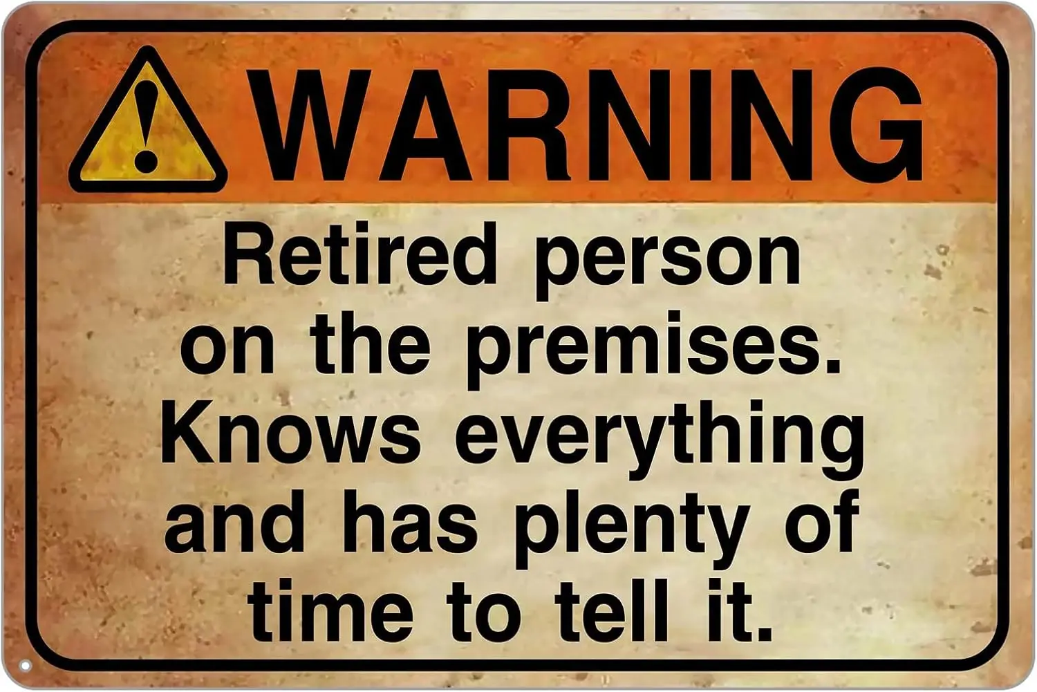 KENSILO Funny Warning Sign Retired Person on Premise Tin Metal Sign for Home Yard Patio Man Cave 8x12 Inch