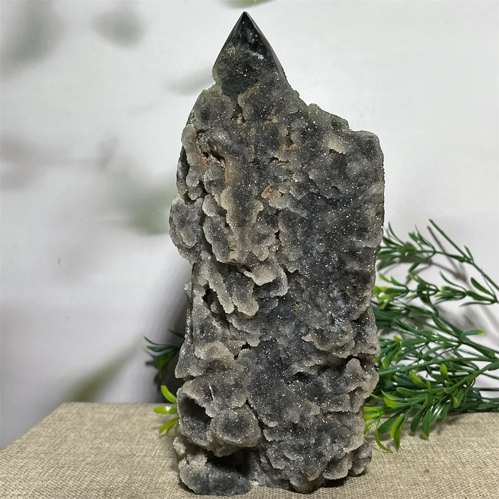 

Natural Crystal Sphalerite Point Specimen Wand Tower Stone Quartz Minerals Energy Feng Shui Spiritual Home Decoration Druzy