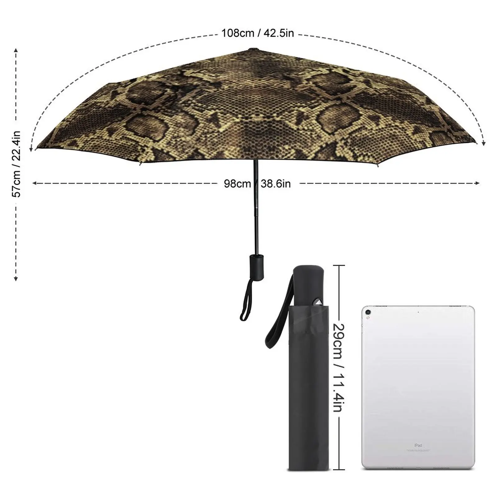 Snakeskin Umbrella Brown Snake Print Charm Portable Umbrella Painting Trekking Windshield Automatic Umbrella