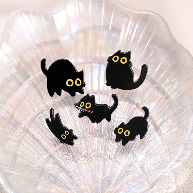 Black Cat Cinderella Cute Brooch Animal Big Eyes Cat Metal Badge Bag Metal Geometric Baked Paint Accessories