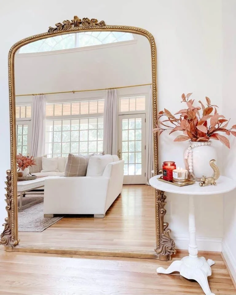 Vintage Antique Wood Arch Frame Art Decor Primrose Mirror Gorgeous Gold Wall Filigree Floor Mirror For Home Living Room