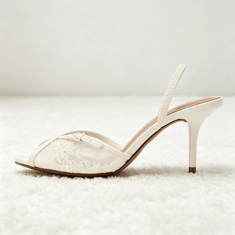 

Sexy Peep Toe Mesh Heeled Sandals Women Handmade Embroidery Flower Back Strap Heels for Ladies Elegant Wedding Designer Shoes