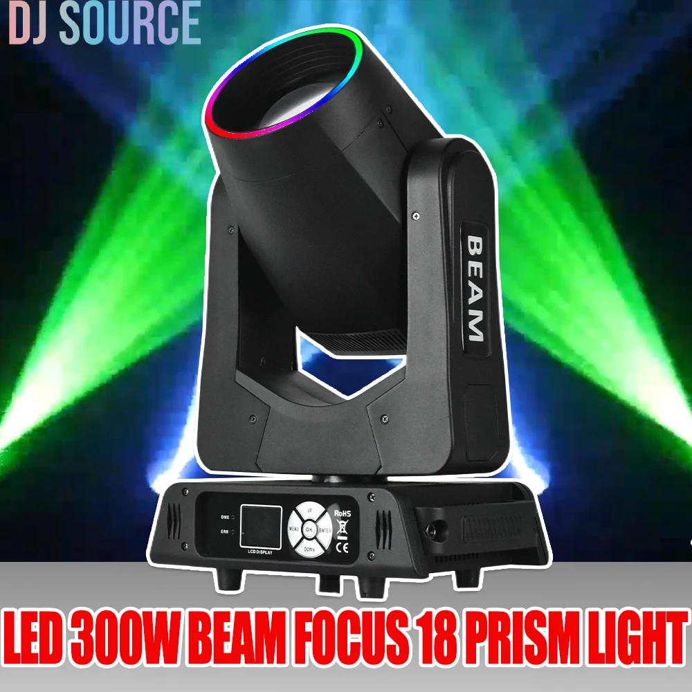

LED 300W Beam Moving Stage Head Light With Ring Spot Focus 6+12 Prism Stage Lighting DMX512 DJ Disco Club Wedding Stage Effect