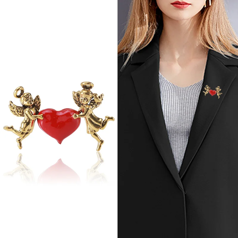 Enamel Angel Brooches for Women Unisex Cupid Love Character Pins Office Party Friend Gifts Jewelry Accessories