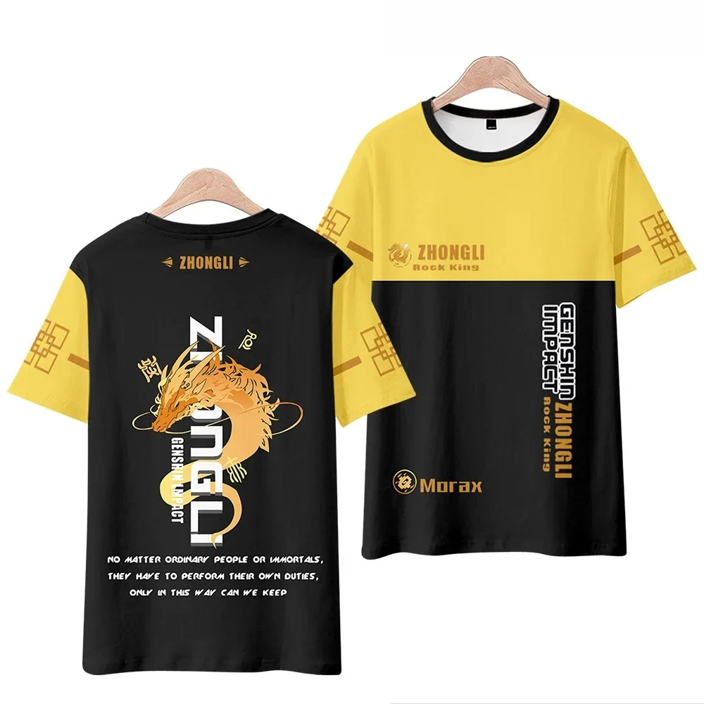 Genshin Impact Short Sleeve Top for Men and Women, Cosplay Children's Clothing, Game Character, Zhong Li, Boy, Girl, Child