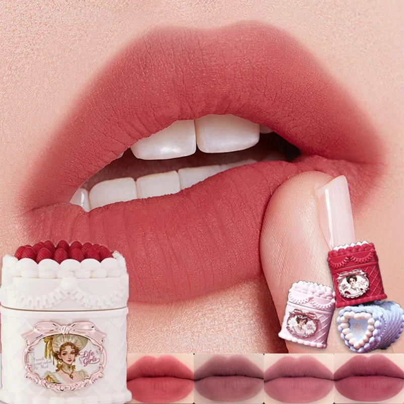 Strawberry Cake Lippenstift Matt Samt Mousse Lipgloss Lip Mud Soft Focus Finish Vintage Hochpigmentierte Lippencreme Damen Make-up