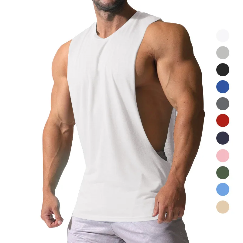 2024 new men's vest export muscular men's sports and leisure pure color men's sleeveless waistcoat T-shirt