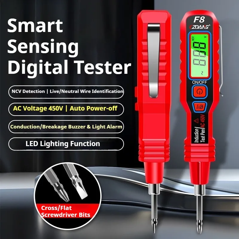 Non-Contact Voltage Tester Pen LED Flashlight Digital Voltage Detector Auto Power Off Dual Color Display Electrical Instruments