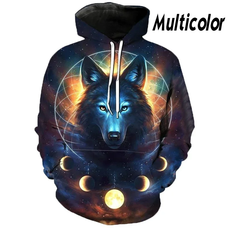 

Fashionable cool 3D animal wolf pattern printed hooded pullover long sleeve street style personality outdoor casual sweatshirt