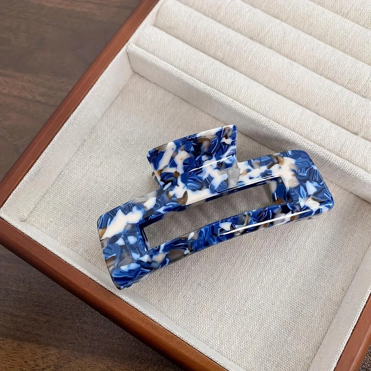 

1pc blue marble texture square shark clip hair claws retro elegant for back head dress up styling suitable for daily party use
