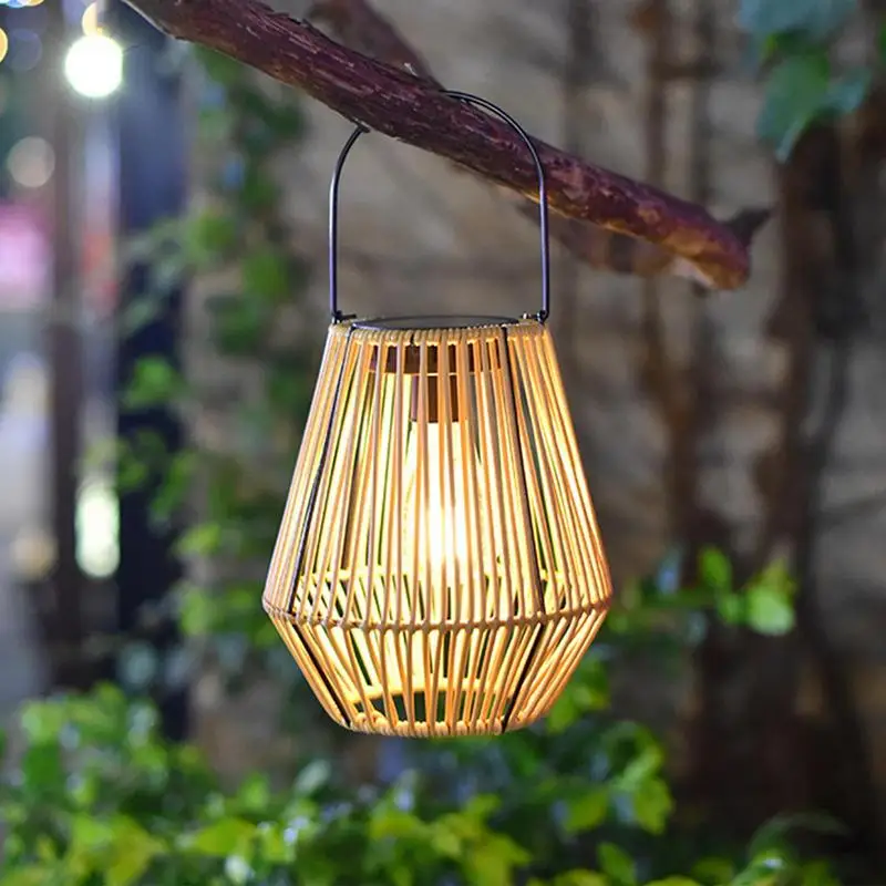 Outdoor Solar Lamp Rattan Hang Outdoor Solar Wall Lantern Waterproof Portable Garden Lanterns For Patio Yard Pathway Landscape