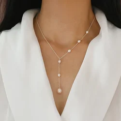 Minar Classic 4-5mm 8-9mm Natural Freshwater Pearl Long Tassel Pendant Necklaces for Women Femme Silver Plated Copper Choker
