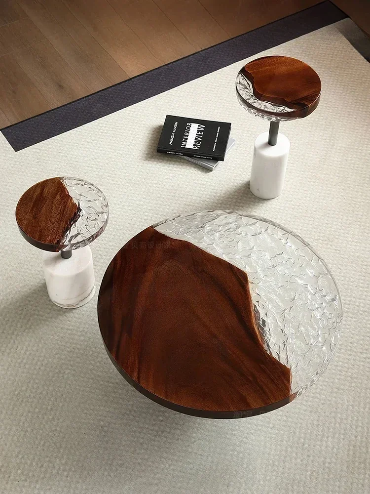 

Minimalist living room art walnut solid wood circular coffee table made of acrylic material
