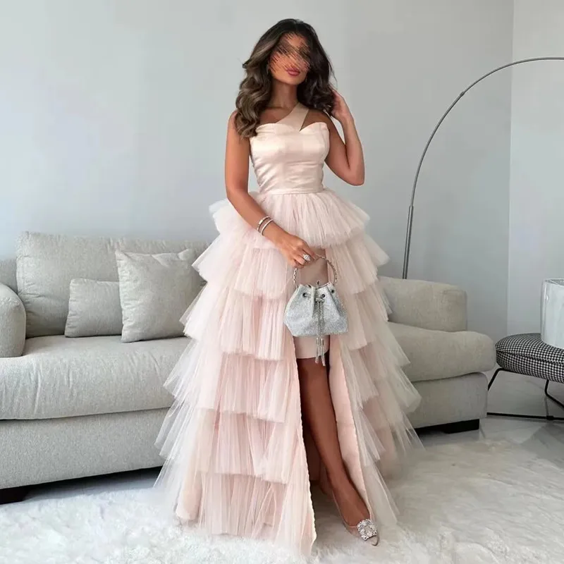 Cleeshuo-Robe de Soirée en Tulle Rose, Tenue de Bal Plissée à Plusieurs Niveaux, Formelle, Éducative