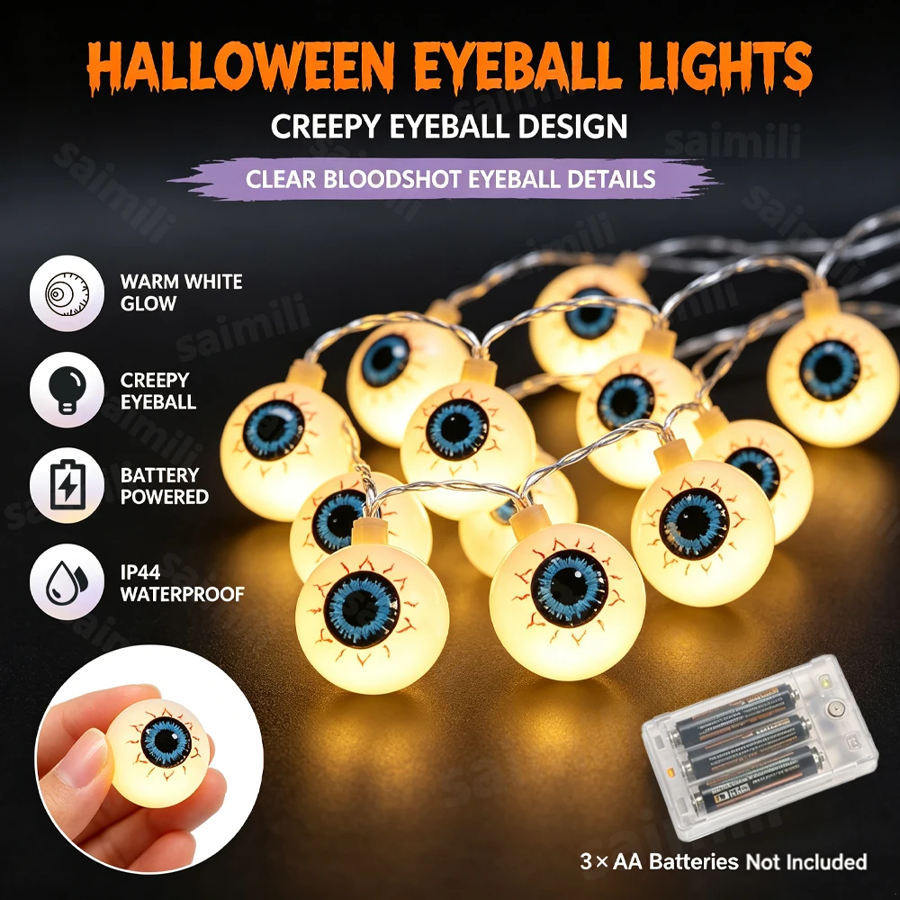 Spooky Halloween Horror Eyeball LED Lamp Waterproof Glowing Eye Ball Decor DIY Hanging Ornament For Home Holidays Party Decor