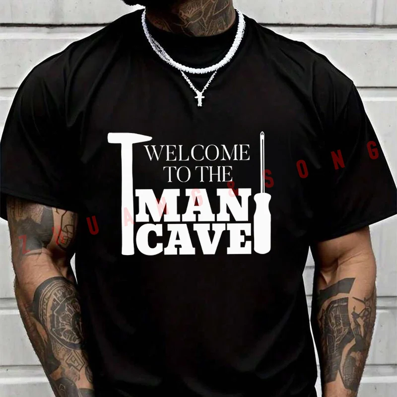 

Футболка Welcome To The Man Cave 2026 Moto для мужчин и женщин, модная повседневная футболка высокого качества с круглым вырезом