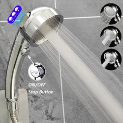 3 Modes Large Flow Rainfall Supercharge Shower Head Silver High Pressure Water Saving Spray Nozzle Shower Bathroom Accessories