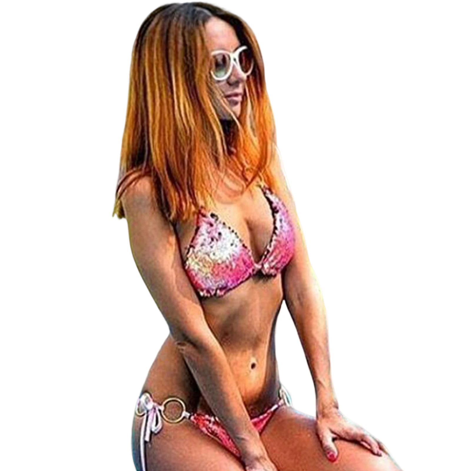 Women' s Swimsuit Shapewear Glitter Rhinestone Two Pieces Bikini Set Triangle Bikini Bathing Suit