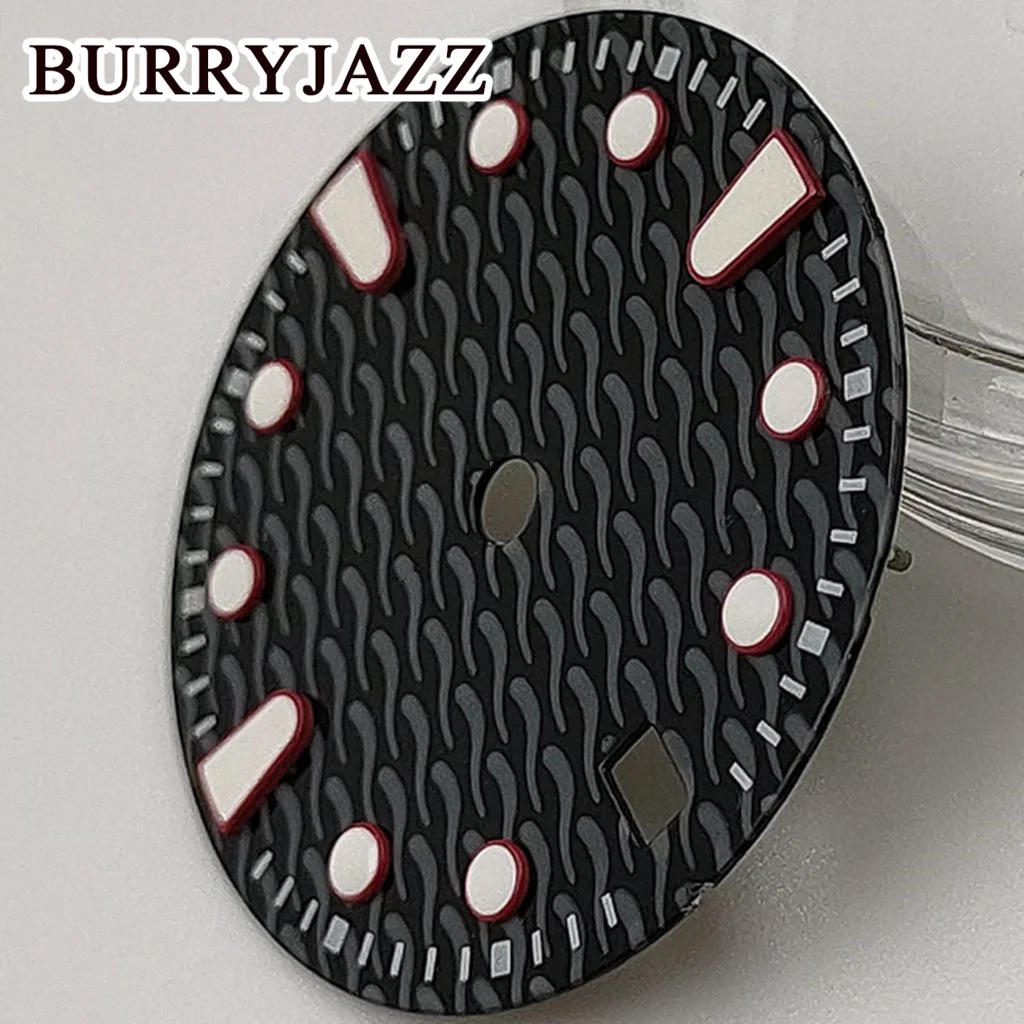 BURRYJAZZ 시계 다이얼, 블랙 그린 블루 다이얼, 로고 없음, NH35, 28.5mm