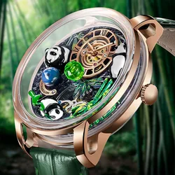 2025 PINDU New Watch Top Brand Luxury Mechanical Watch Bamboo Panda Paradise Watch Men's Waterproof M2791B Movement