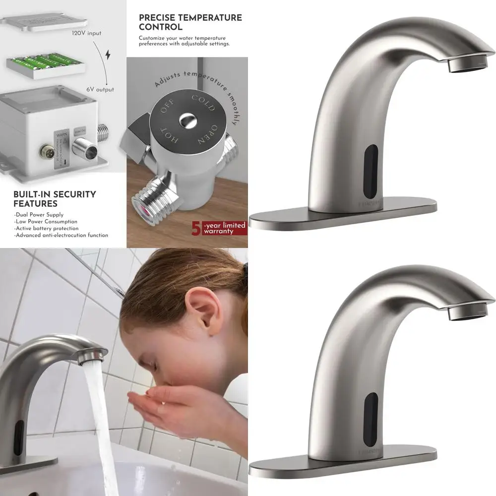 

Battery or Plug-In Touchless Infrared Smart Faucet for Commercial Bathrooms, Brushed Nickel Finish
