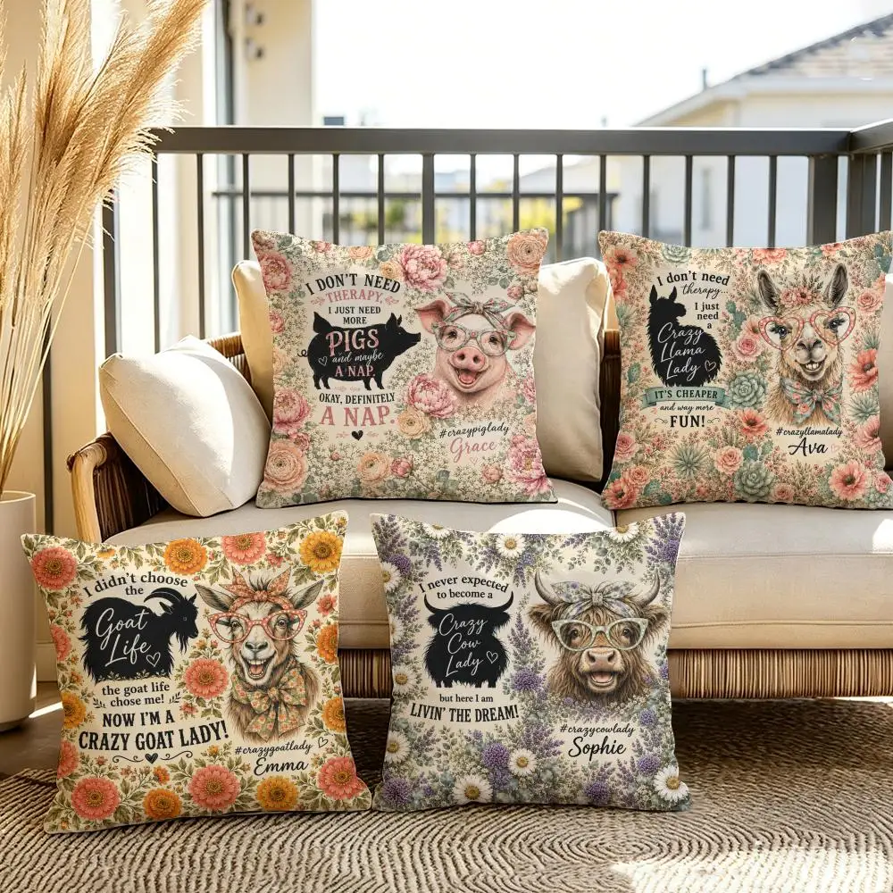 Funny Farm Pets Cushion Cover Soft Plush Throw Pillow Cover Double-Sided Decorative Cushion Case Sofa Bedroom Home Decor