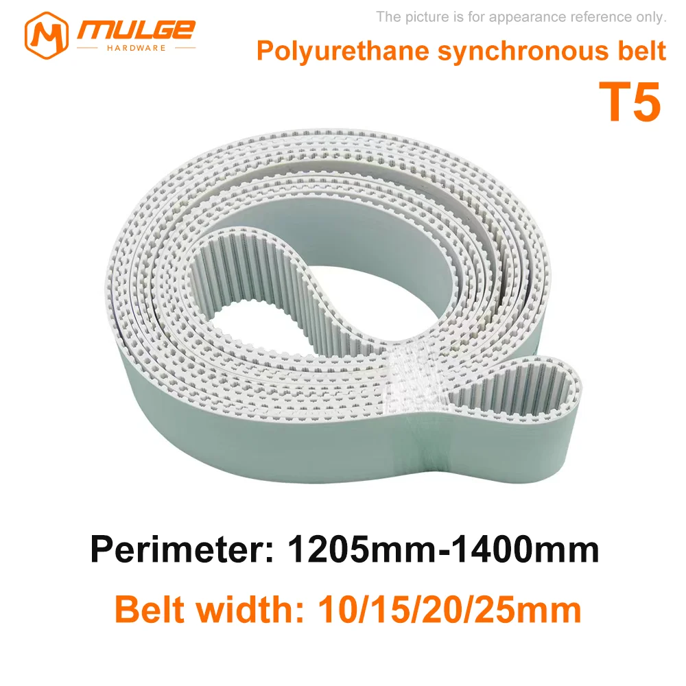 

T5 PU Timing Belt Width 10/15/20/25mm T5 White Polyurethane perimeter 1205-1400mm Closed Loop Gear Belt