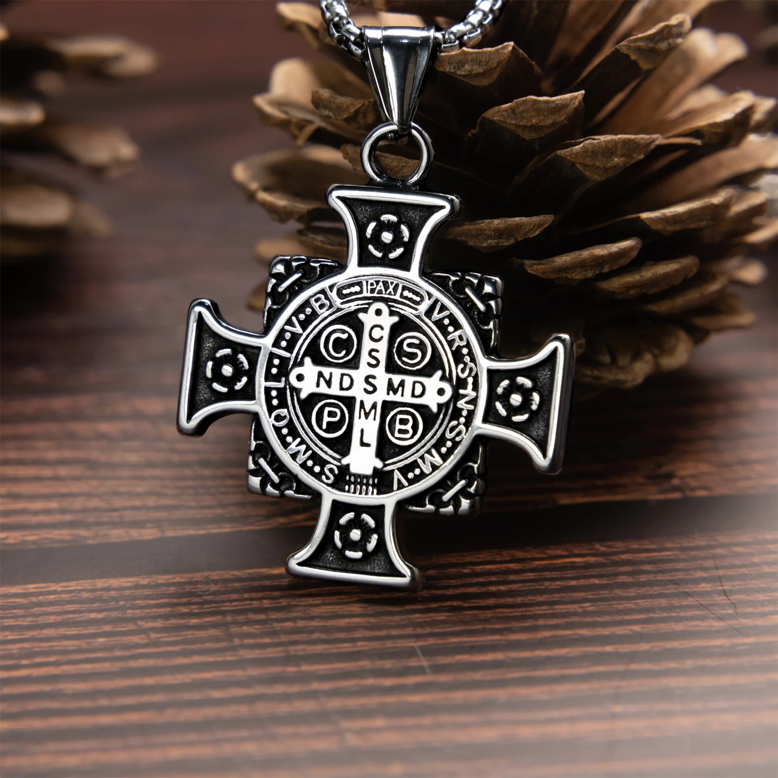 

St. Benedict Cross Stainless Steel Exorcism Crucifix Catholic Pendant Necklace for Men Women Demon Protection Religious Jewelry