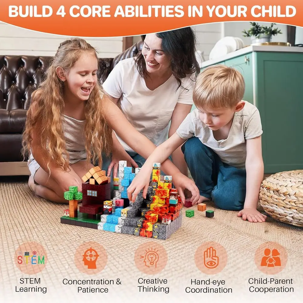 470피스 자석 블록 세트, 3-10세 어린이를 위한 교육용 STEM 장난감, 몬테소리 영감, 남아 및 여아에게 이상적, S