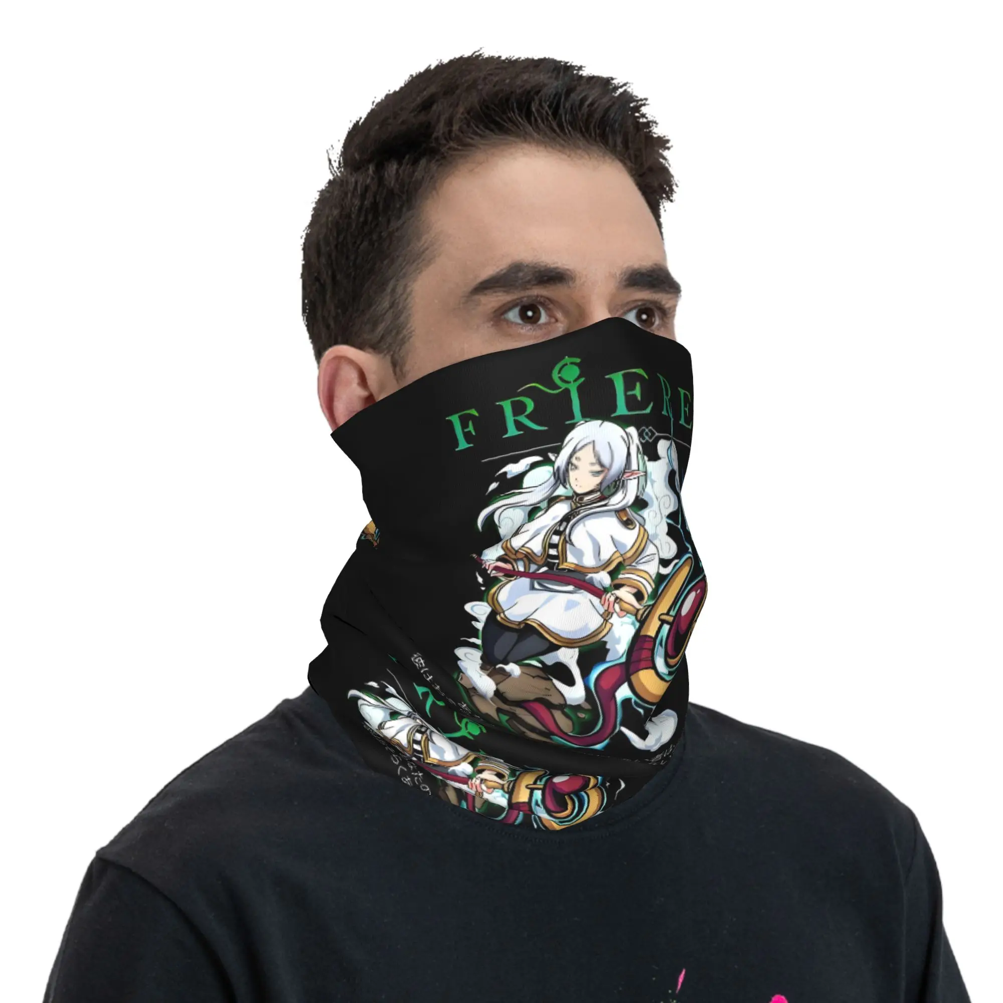 Frierens أنيمي ماج مع الموظفين السحري باندانا الرقبة الجراب للمشي لمسافات طويلة تشغيل التفاف وشاح اليابانية أنيمي مانغا عقال أكثر دفئا #5