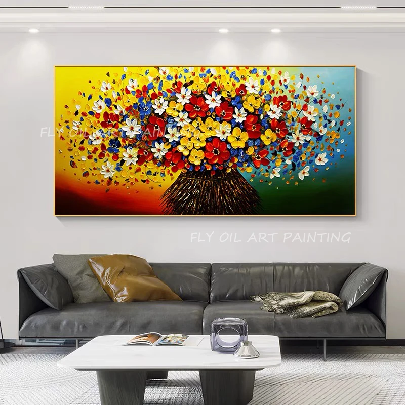 

100% Handpainted Handmade Colorful Flower Knife Thick Oil Paintings on Canvas Wall Art Picture For Living Room Home Decor