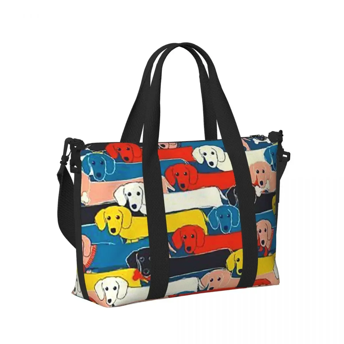 

Couple Dachshund Dog With Heart Sausage Badger Dackel Puppy Beach Travel Bag Tote Bag for Gym Women Shopping Duffle Shoulder Bag