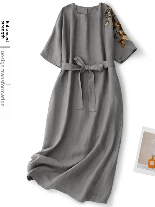 Damska długa spódnica w stylu retro z bawełny i lnu, luźna, artystyczna, w stylu zen, duży rozmiar, wygodna, oddychająca, idealna do pracy.