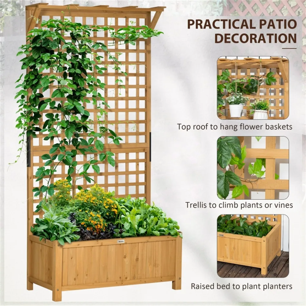 US Stock Wood Planter with Trellis for Vine Climbing-Yellow 35.5