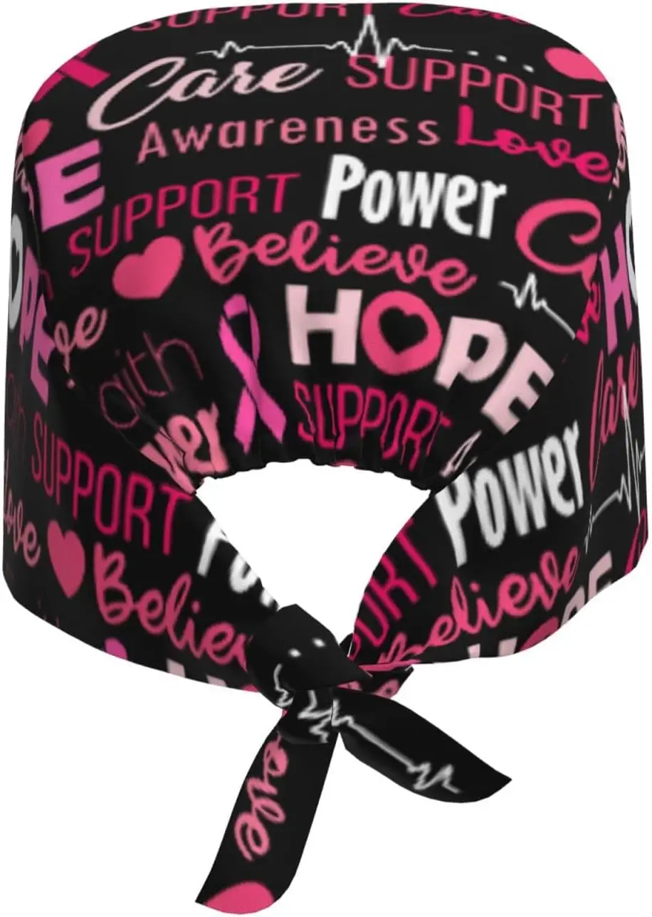 Breast Cancer Awareness Working Cap Scrub Cap with Sweatband Adjustable Unisex Women Tie Back Hat Nurse Doctor Surgical Caps