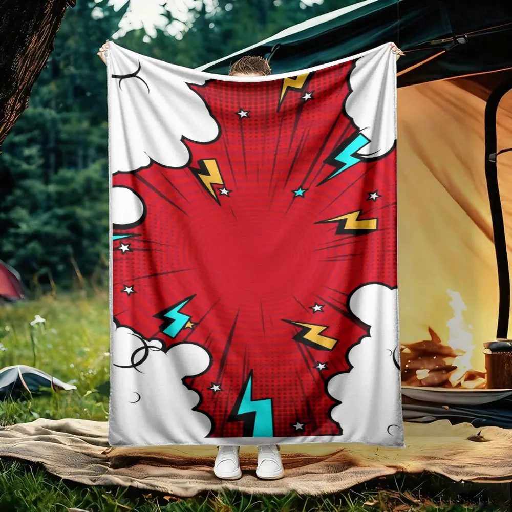 Cool Comic Book Lightning Bolt Pop Art Throw Blanket Superhero Graphic Decor Cozy Bedspread Camping Indoor Gift for Him Her